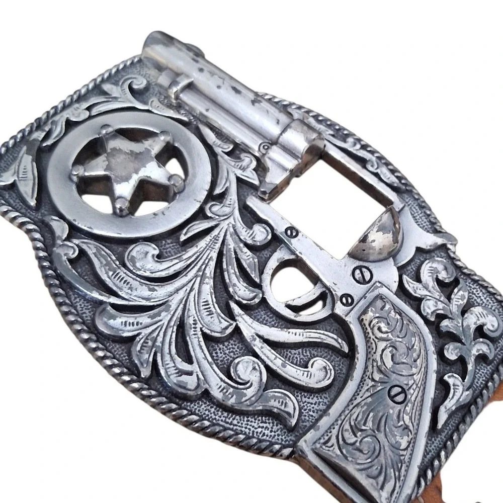 Justin Brown Tooled Leather Kids size 26 Little Trigger Western Belt & Buckle